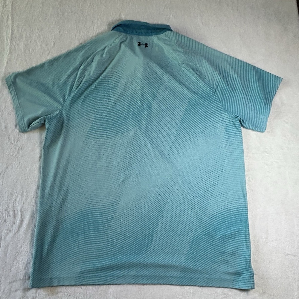 Under Armour Heatgear Short Sleeve Golf Polo Shirt Blue Striped Size XL Loose - Picture 8 of 11